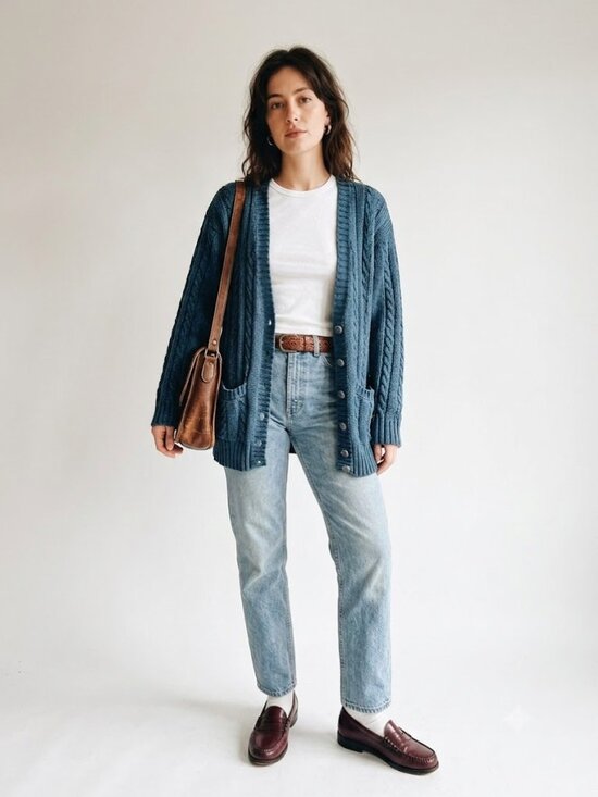 lizwear Sweaters - Vintage Lizwear Blue Cable Knit Linen Cotton Long Cardigan Sweater M